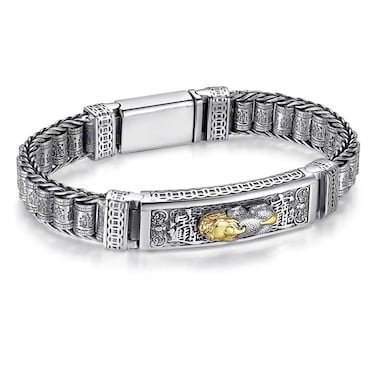 Glowave 999 Sterling Silver Feng Shui Pixiu Bracelet, Fortune Protection Bangle, Wealth Pixiu Lucky Bracelet, Pixiu Bangle Bracelet For Women Men Gift(8.66in)