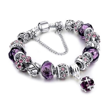 XOYOYZU Charms Bracelet for Women Murano Glass Beads Flower Charms Amethyst Bracelets Purple