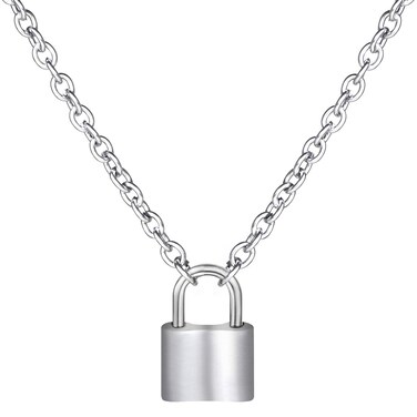 Wisdompro Lock-Shape Pendant Necklace, Stainless Steel Punk Lock Chain Necklace for Men and Women