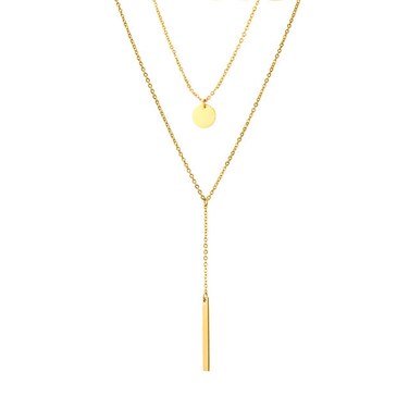 UAIAGM 2 Pcs Long Gold Necklace and Silver Boho Layered Trendy Necklaces with Pendant Vertical Bar Y Lariat Circle Disc Jewelry for Women Wife Friends Party
