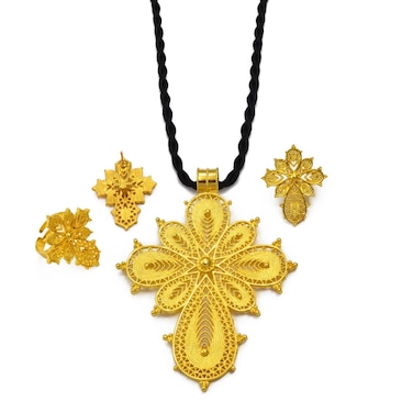 ETH-JE-G Ethiopian Jewelry for Women Set Ethiopian Eritrean Jewelry Set for Women Ethiopian Cross Jewelry Sets Necklace Earrings Ring African Eritrean Wedding Accessories