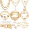 ZOVOLI 50 PCS Gold Jewelry Set for Women, Dainty Dangle Earrings, Stackable Ring, Multi-Layered Bracelet Necklace Valentine Anniversary Fashion Party Jewelry Pack Gift for Her