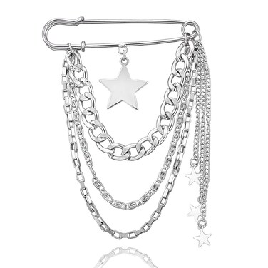 Retro Shawl Safety Pin Brooch for Women Clothing Accessories Punk Chain Brooch Pins for Socks Women Coat Collar Shawl Brooch Y2k Jean Shoe Pin Tassel Brooch Charms Hanging Chain Brooch Silver Star Pin