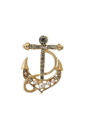 Knighthood Gold Anchor With Stone Detailing Brooch, Suit Stud, Shirt Studs, Lapel Pin Accessories for Men Women
