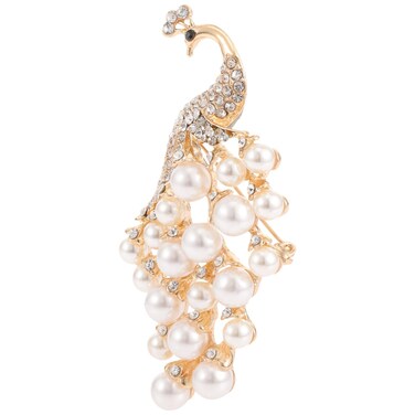 Peacock Brooch Pin for Women, Rhinestone Pearl Brooch Peacock Scarf Brooch for Girls Fashion Costume Accessories for Wedding Birthday Jewelry