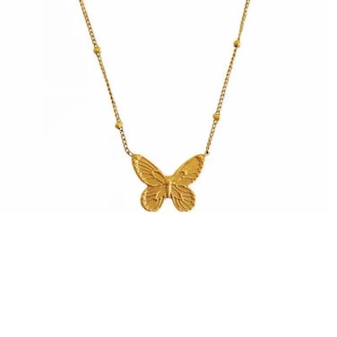 Eseres 18K Gold Plated Butterfly Necklace Dainty Rosary Necklace for Women Butterflies Necklace Minimalist Jewelry for Daily Wear