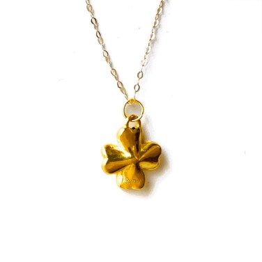 Lovasong French Touch Genuine Yellow Gold Pendant Necklace Non Tarnish 4 Leaf Clover Gold Necklace Lucky Charm Gold Trendy Jewelry Good Luck St. Patrick's Day Birthday Gift for Prosperity