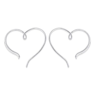 Boma Jewelry Sterling Silver Polished Heart Pull Through Hoop Earrings