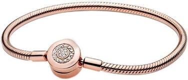 STAR JEWELLER Sparkling Crown O Pav? Clasp Snake Chain Bracelet - Charm Moments Bracelet for Women - Compatible Moments Charms - Cubic Zirconia for Women Rose Gold Finish- 19 Cm