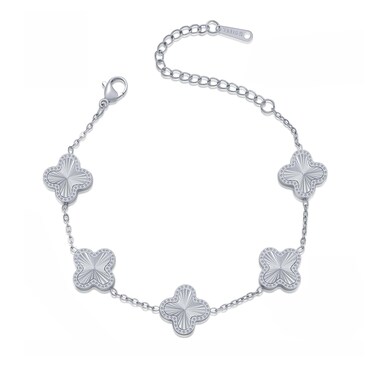 AIPPK Silver Bracelet Dupes Clover Lucky Bracelet for Women Platinum Plated Bracelet Flower Four Leaf Bracelets Jewelry Gifts for Women