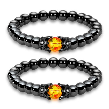 ZZ ZINFANDEL 2Pcs Anti-Swelling Black Obsidian Bracelets,Adjustable Lymphatic Drainage Magnetic Therapy Bracelet Anklet for Women Men,Anti-Anxiety Yoga Beads Stress Relief Bracelets (D)