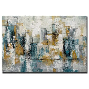 AZAVY ART,24X36 Inch Abstract Hand Painted Wall Art Hazy Cityscape Oil Painting Multicolor Art on Canvas Brush Stroke Artwork Handmade Paintings Stretched and Framed Ready to Hang