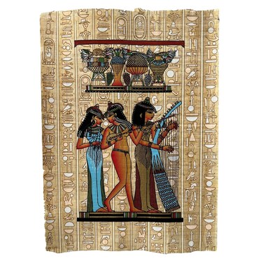 Egypt Art Musicians of Amun - Gift for Music Lovers - Bedroom Wall Art - Vintage Authentic Hand Painted Signatured Papyrus Decor Hieroglyphs - Unframed-Frameable - 9x13 Inches