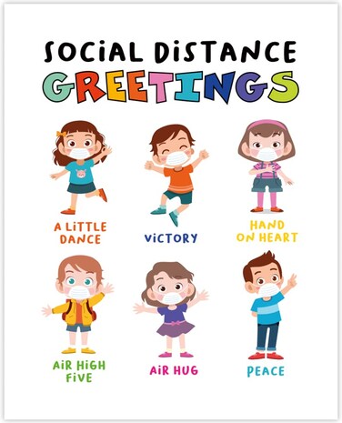 Social Distance Greetings Wall Art Prints - Unframed 8x10 in - Teacher Poster Distance Morning Greetings - Hanging Painting for Kids - Social Distance Picture for Classroom, Home Decor