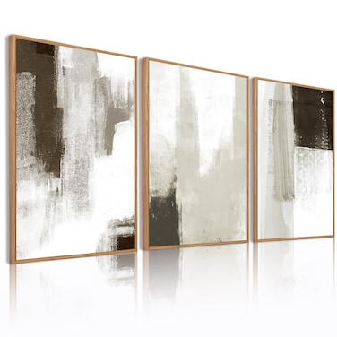BINCUE Large Neutral Canvas Wall Art Abstract Painting 3 Pieces Framed Minimalist Wall Decor 16x24 Inch for Living Room Office Bedroom