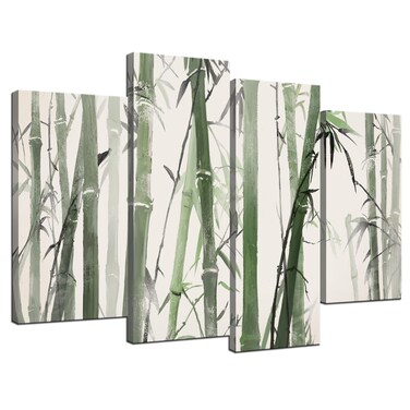 Biuteawal 4 Panels Bamboo Canvas Wall Art Chinese Painting of Bamboo Forest Nature Picture Print Green Zen Artwork for Meditation Spa Yoga Room Bedroom Decor Ready to Hang