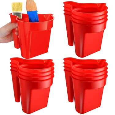 Geelin 12 Pieces Paint Cup Holds 17 oz of Paint or Stain, Paint Pail with Brush Holder and Easy Pour Mixing Cup Container Paint Bucket Wall Paint Container for Trim Work, Touch-ups, Red