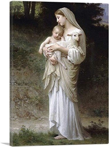 ARTCANVAS L Innocence Virgin Mary Baby Jesus Lamb Canvas Art Print Wall Decor by William-Adolphe Bouguereau - 26" x 18" (0.75" Deep)