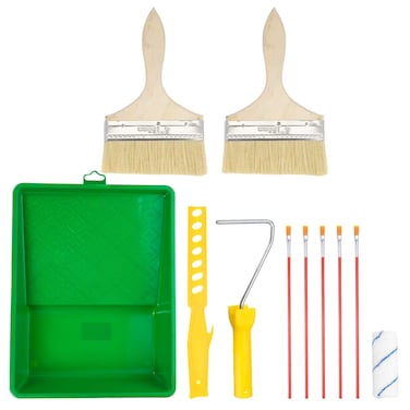 HARFINGTON 11pcs Paint Roller Kit, Painting Supplies Tools, 8" Plastic Tray, 4" Paint Roller, Frame, Paint Stir Stick, 6" Chemical Fiber Paint Brushes, for Painting