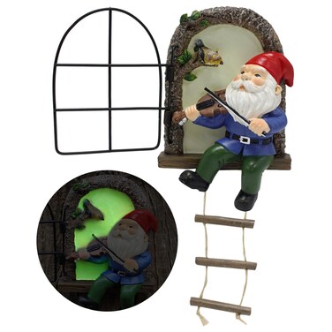 JARPSIRY Elf Out The Door Tree Hugger with Ladder, Glow in Dark Garden Gnome Statue Resin Gnome Figurine Tree Stump Decoration Tree Faces Decor Outdoor for Patio Lawn Yard Ornaments
