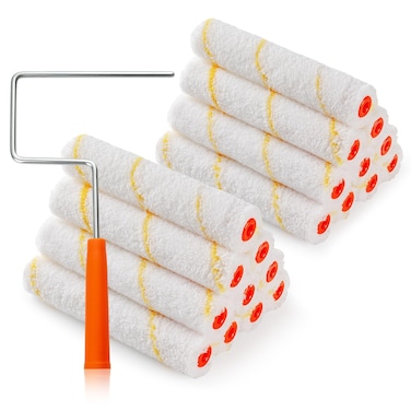 HANJKINZ Microfiber Paint Roller Covers, Paint Roller 6 Inch (3/8 Inch Nap, 20 Pack), Paint Roller Frame, Small Paint Rollers for Painting Walls, Mini Paint Rollers for Painting