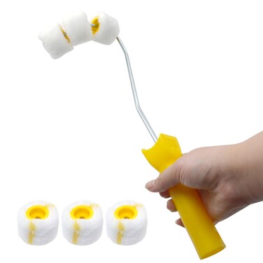 Pipe Paint Roller with Handle kit for Round Gas Pipe, Water Pipe，Fire Pipe, Fence Pipe or Arced Surface 3 PCS Micro Fine and 3 PCS Alternative Rough Fiber Rollers