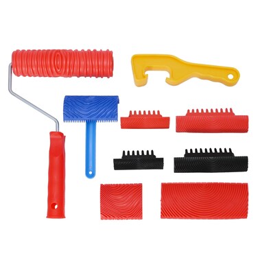 8 Pack Wood Graining Painting Tool Set, Rubber Empaistic Grain Pattern Roller with Handle, Household Wallpaper Roller Painter, Wall Texture Art Painting Tool Set for DIY Wall Room Decoration