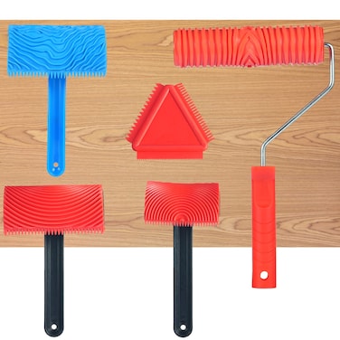 Wood Grain Rollers, 5 Pcs Wood Graining Tool Combo, Rubber Roller for Wood Texture Art Painting, Imitation Wood Grain Painting Empaistic Pattern Knurling Tools for Wall, Floor, Furniture Decor