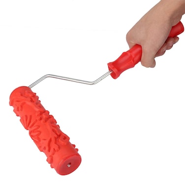 Natudeco Wall Painting Roller Ceiling Texture Roller Wood Graining DIY Tool Rubber Embossed Roller Red Flower Wood Grain Roller DIY Patterned Texture Roller Home Improvement Tools