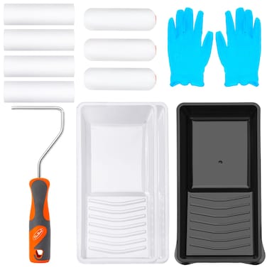 PinStone 12pcs Paint Roller Kit - 4 Inch High Density Foam Small Paint Roller Kit with Special Caved-in and Double-Rounded Foam for Painting Walls, Cabinet, Door, Touch up