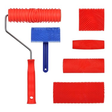 6pcs Wood Graining Painting Tool Set Roller Painting Tool with Handle DIY Rubber Graining Tool for DIY Wall Room Decoration