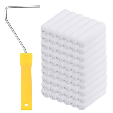 HARFINGTON 50pcs 4 Inch Sponge Small Paint Roller Brush with 10 Inch Length Handle House Painting Supplies Wall Painting Tools