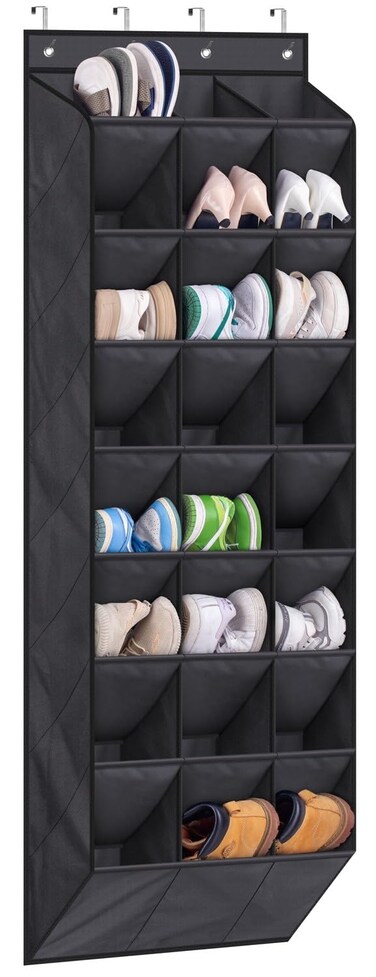 AOODA 24 Pairs Over the Door Shoe Organizer for Closet, Deep Pockets Large Hanging Shoe Rack for Door, 8-Tier Sneaker Holder Hanger, Black