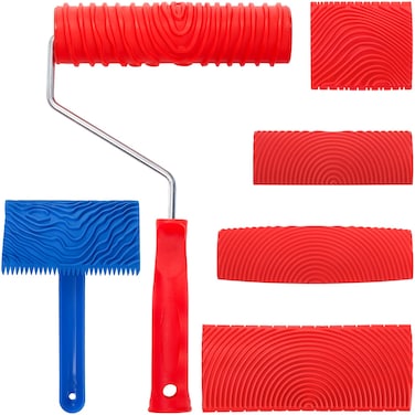 DEAYOU 6 Pack Wood Grain Tool Set, 7" Faux Wood Graining Roller, DIY Rubber Wood Pattern Paint Tool with Handle for Wall Art Painting Room Decoration