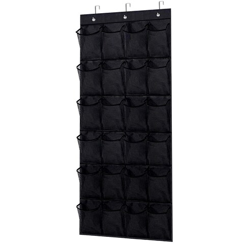 Bofoho Over the Door Shoe Organizer - Mesh Door Shoe Organizer with 24 Pockets and Hooks for Space Saving, Shoe Organizer Door Hanger for Shoes, Hanging Shoe Organizer (Black)