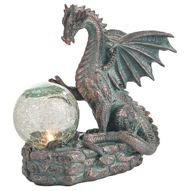 TERESA'S COLLECTIONS Garden Sculptures &amp; Statues, Solar Dragon Outdoor Statues Figurines, Resin Bronze Gothic Garden Decor Lawn Ornaments Patio Yard Decorations Gifts for Mom Women, 8