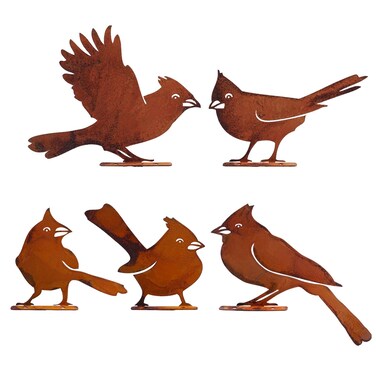 Framendino, 5 Pack Rusty Birds Metal Art Cardinal Fence Decor Craft Statue Yard Ornaments Outdoor