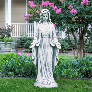 BESBLEE Virgin Mary Statue 29.9&rdquo; Tall Religious Large Garden Statue Art D&eacute;cor Blessed Mother Outdoor Statues for Garden in Magnesium Oxide Stone for Garden, Yard, Patio, Lawn, Hallway,Gray