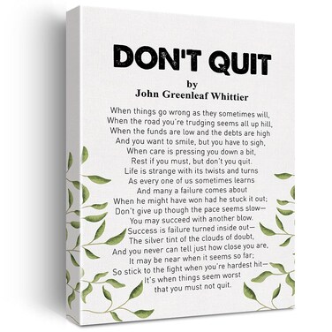 Canvas Wall Art Inspirational Don't Quit Canvas Print Positive Painting Home Wall Decor Framed Gift 12x15 Inch