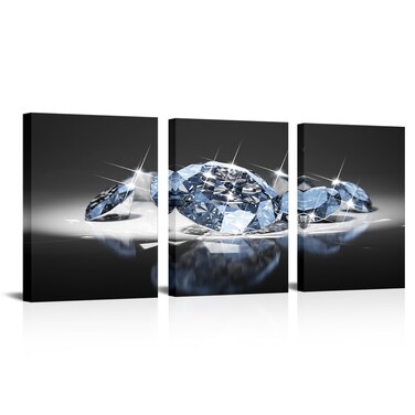 Biuteawal 3 Panel Black and White Wall Art Luxury Diamonds on Black Background Picture Print on Canvas Art Work Fashion Painting Home Decor Stretched &amp; Framed Hanging for Living Room Bedroom Bathroom