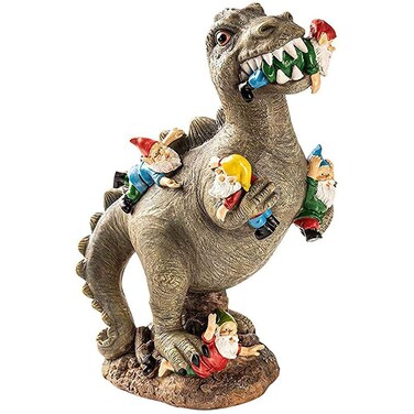 WINBST Funny Garden Statue, The Great Garden GNOME Massacre, Godzilla Jurassic Dinosaur Eating Dwarf, Statues Weatherproof Outdoor Garden Figure Decorations