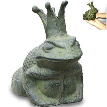 suweisua Cast Iron Frog Garden Statue Decor, Frog Pond Sitter Figurine, Frog Sculpture 6.3inches with Crown for Patio, Frog Garden Accent, Cute Outside Ornament, Heavy Duty Weights 4.4lbs
