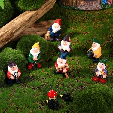 7 Pieces Gnomes Fairy Resin Statues Mini Garden Statues Decoration Gnome Tale Statue with 2 Hedgehog Statues and 1 Mushroom Decor for Christmas Holiday Festival Decoration, Relatives Friends Kids