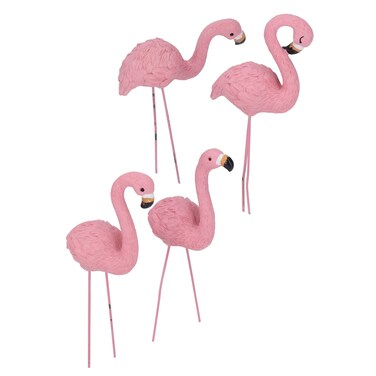 Flamingo Yard Ornament Stakes, 4pcs Mini Lawn Plastic Flamingo Statue with Metal Legs for Sidewalks, Outdoor Garden, Luau Party, Tropical Party Decor