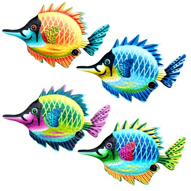 HHgrowe Metal fish art wall decor ocean beach swimming pool garden decoration indoor and outdoor home hanging decoration Sculpture Statue 4PC