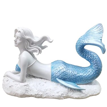 Mermaid Garden Statue Decor 8.26"L,Mermaid in the Beach Bathroom Decor,Mermaid Gifts for Girls,Resin Figurine Mediterranean Princess Statue Ornament Sculpture Home Craft Collectible Ocean Sea Goddess