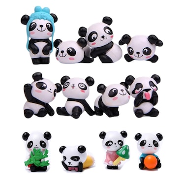 Pinenjoy 12Pcs Mini Panda Figurines 1.5inch Cartoon Miniature Resin Panda Cake Toppers Figures Set for DIY Fairy Garden Car Interior Micro Landscape Decorations
