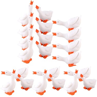LUOZZY 24 pcs Mini Goose Figurine Resin Tiny Goose Statue Miniature Goose Fairy Garden Decoration Micro Landscape Dollhouse Ornament