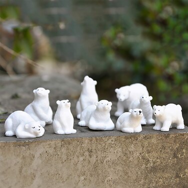 KUDES Mini Polar Bear Figurines Miniature Animals Figurines, Fairy Garden Miniature Ornaments Accessories for Moss Landscape DIY Terrarium Crafts Home D&eacute;cor