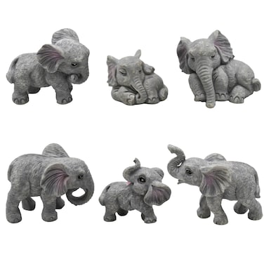 Pinenjoy 6Pcs Realistic Mini Elephant Figurines Small Elephant Statues Miniature Resin Animal Cake Toppers for Home Office Car Interior Micro Landscape Zen Garden Decor